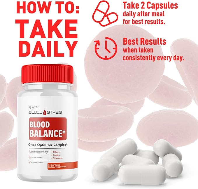 GlucoStasis Capsules Official Gluco Stasis Blood Health Support Pills with All Natural Ingredients Advanced Formula Supplement Pills with Max Strength Premium Vitamins for Women &amp Men (60 Capsul