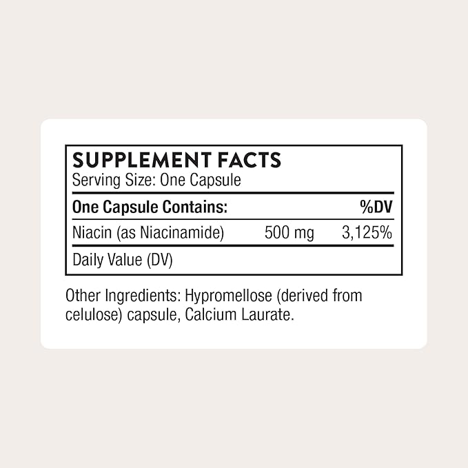 THORNE - Niacinamide - Non-Flushing Form of Vitamin B3 - Supports Skin Health &amp Provides Cellular Protection* - Niacin Supplement - Third-Party Certified - Gluten Dairy &amp Soy-Free - 180 Capsu