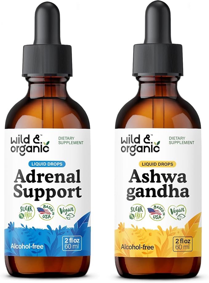 Wild &amp Organic Adrenal Support Tincture 2 fl oz &amp Ashwagandha Tincture 2 fl oz