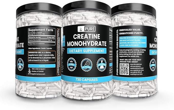 Pure Original Ingredients Creatine Monohydrate (730 Capsules) No Magnesium Or Rice Fillers Always Pure Lab Verified