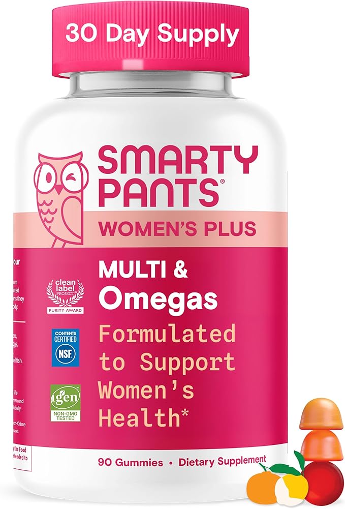 SmartyPants Women's Multivitamin Gummies Omega 3 (DHA/EPA) Methylfolate CoQ10 Vitamin D3 C Vitamin B12 B6 A K &amp Zinc Inositol Gluten Free 90 Count (30 Day Supply)
