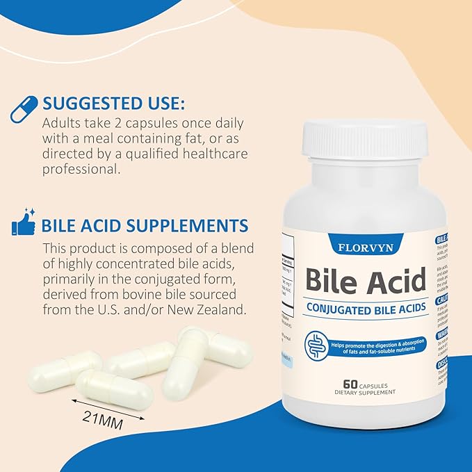 Conjugated Bile Acid Supplement 1000mg – Supports Fat Digestion &amp Absorption of Fats &amp Fat-Soluble Nutrients Gut Comfort &amp Nutrient Utilization 60 Capsules 30 Day Supply