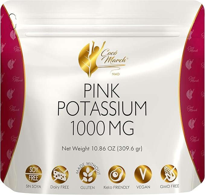 Cocó March N.M.D Pink Potassium Electrolytes Powder – Potassium Supplement for Hydration Muscle Bone &amp Heart Support – Gluten Free Dairy Free Vegan Keto Friendly - Natural Lemon Flavor 10.86