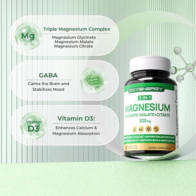 OxyEnergy NAD Supplement Anti-Aging &amp Cellular Renewal 28 Packets &amp Triple Magnesium Complex Magnesium Glycinate 300mg 90 Capsules