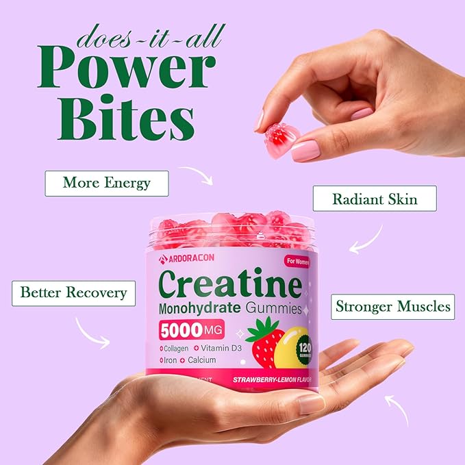 Creatine for Women Creatine Monohydrate Gummies with Collagen Vitamin D3 &amp Calcium for Muscles Booty &amp Energy Flavored Sugar Free Creatine Gummies Post &amp Pre Workout Supplements for Wo