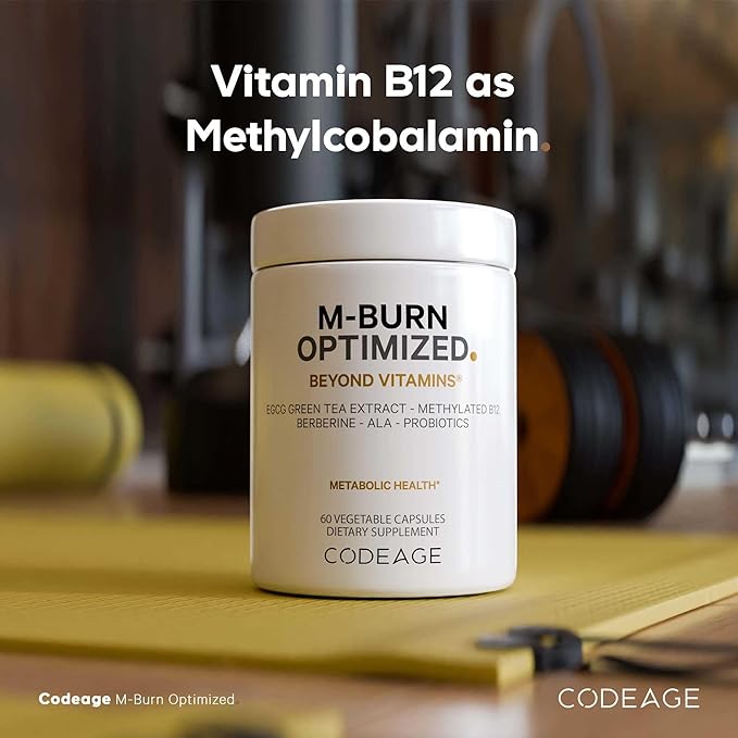 Codeage M-Burn Optimized Supplement - Decaffeinated Green Tea Std. to 50% EGCG Berberine Akkermansia Vitamin B12 - Probiotics - Vitamins - 60 Capsules