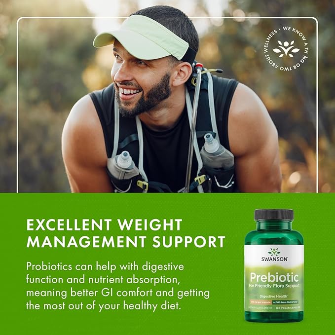 Swanson Prebiotic Fiber Capsules with NutraFlora FOS for Gut-Health-Conscious Adults Seeking Digestive Flora and Immune Support - 750 mg (120 Vegan Capsules 2 Pack)