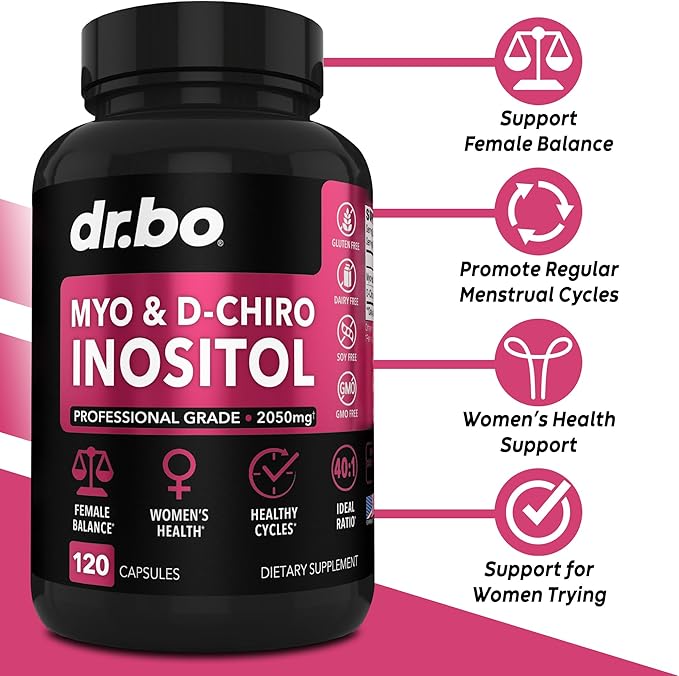 Thyroid Support &amp Myo-Inositol &amp D-Chiro Inositol Supplement Capsules - Natural Support for Metabolism Mood &amp Energy - 40:1 Ratio Hormone Balance for Women Menstrual Cycle Female Health