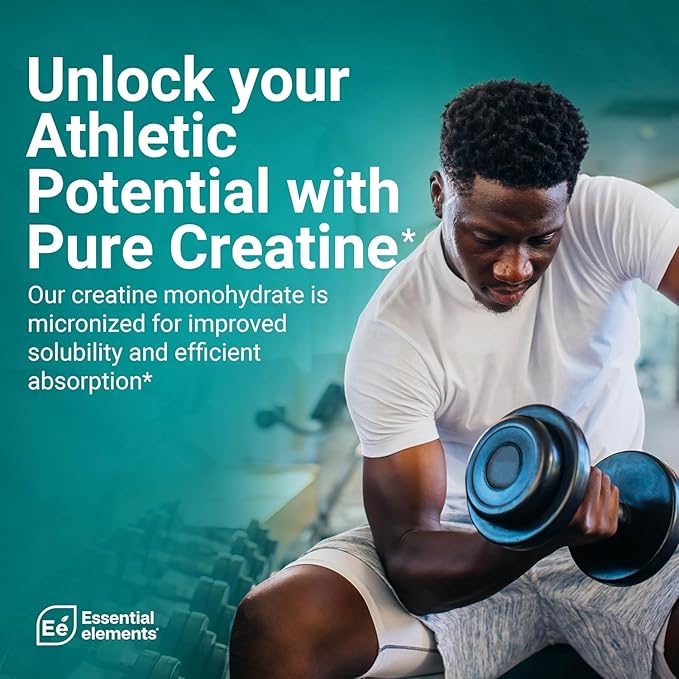 Essential Elements Micronized Creatine Monohydrate Powder for Men &amp Women - Unflavored &amp Easily Dissolved - 60 Servings (2 Pack)