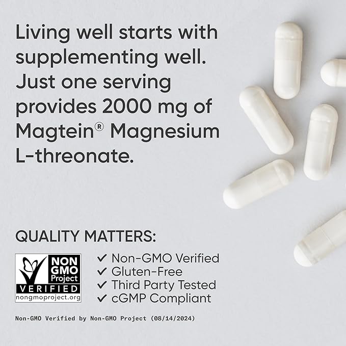 Sports Research® Magnesium L-Threonate Capsules 2000mg - High-Absorption Magtein® for Enhanced Brain Health Memory Focus &amp Restful Sleep Support - Vegan · Non-GMO · Gluten Free - 180 Count