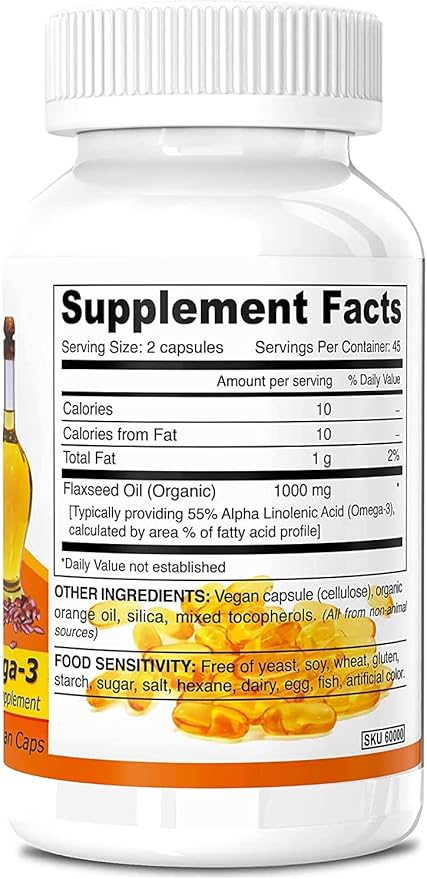 DEVA Organic Vegan Vitamins Flax Seed Oil - Rich in Omega-3 Cold-Pressed &amp Unrefined - 90 Capsules (Pack of 3)