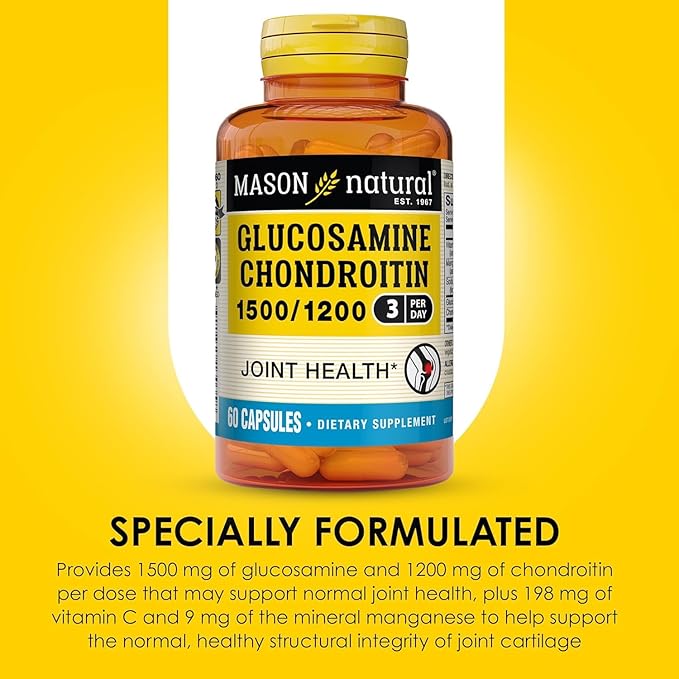 MASON NATURAL Glucosamine Chondroitin 1500/1200 with Vitamin C Supports Joint Health for Normal Flexibility &amp Mobility* 60 Capsules