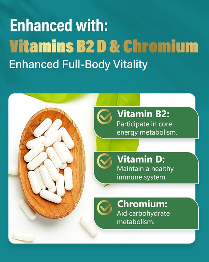 GLP-1 Supplement 100 Billion Akkermansia Probiotic &amp Prebiotic for Gut Health &amp Digestion Metabolism &amp Energy Support with Vitamin B2 &amp D Green Tea and Chromium - Non-GMO | 180 Capsu