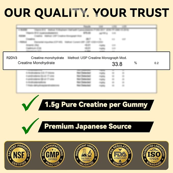 Sugar Free Creatine Gummies 6000mg - Delicious Taste for Men &amp Women - Muscle Builder for Strength &amp Faster Recovery - Made By NSF Factory 120 Count.