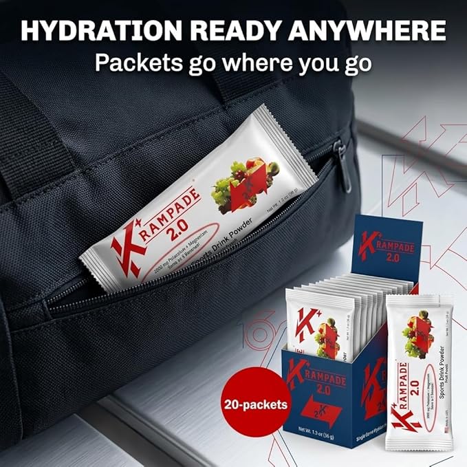 Krampade High Potassium Electrolytes Powder Fruit Punch 3950mg Electrolytes 2000mg Potassium 50mg Magnesium Cramp Relief &amp Prevention Cellular Hydration Better Endurance &amp Recovery 20 P