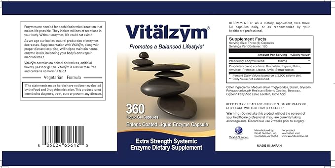 VITÄLZYM Proteolytic Systemic Enzymes Liquid Gel Capsules with Serrapeptase Immune and Joint Support Natural Ache Relief Plus Fertility Supplement 360 Capsules