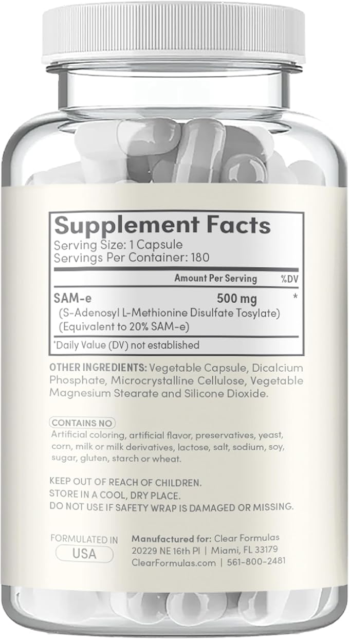 Bioactive SAM-e 500mg - High Strength SAM-e Supplement with Biologically Active SS Form for Liver and Mood Support - Vegan Non-GMO Preservative Free - Made in the US (180 Servings)