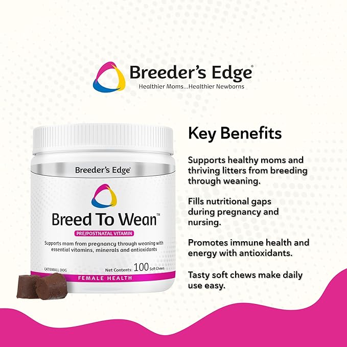 Breeder's Edge Breed to Wean Prenatal and Postnatal Multivitamin for Dogs &amp Cats Supports Pregnant &amp Nursing Moms Supplement Provides Antioxidants Vitamins &amp Minerals 100ct for Cats &