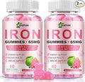 Iron Gummies for Women Men Vitamin Supplement 65mg &amp Vitamin C 250mg Per Serving with B6 B12 Folate- Energy Support for Iron Deficiency Anemia Vegan Guava Hibiscus Flavor 120 Count