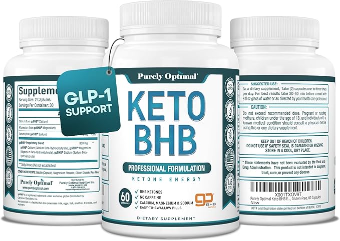 Purely Optimal Keto BHB Capsules – Exogenous Ketone Pills for Ketosis Support Sustained Energy Focus &amp Metabolism – for Women &amp Men 60 Capsules