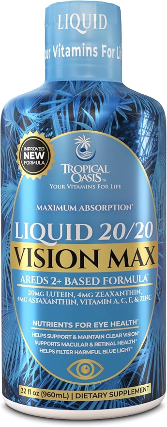 Liquid 20/20 Vision - Eye Vitamin Formula w/20mg Lutein 4mg Zeaxanthin 4mg Astaxanthin for Vision Support –Max Absorption- Great Taste &amp No Pills to Swallow– 32 Serv 32oz