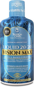 Liquid 20/20 Vision - Eye Vitamin Formula w/20mg Lutein 4mg Zeaxanthin 4mg Astaxanthin for Vision Support –Max Absorption- Great Taste &amp No Pills to Swallow– 32 Serv 32oz