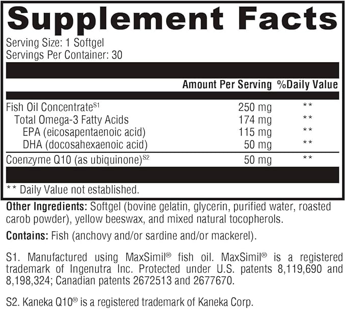 XYMOGEN CoQmax Omega 50 mg - Dual-Action Heart Health Support - CoQ10 Plus Fish Oil Omega-3 - MaxSimil Monoglyceride EPA DHA - Enhanced Absorption - 30 Softgels
