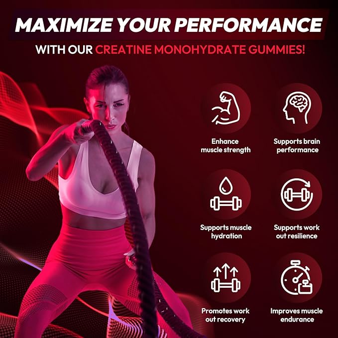 Creatine Gummies Monohydrate Complex 9000MG Chewable Creatine Monohydrate Gummies for Men &amp Women with L-Taurine BCAA 2:1 B12/6 Building Muscle Strength and Boost Focus 30 Days Supply