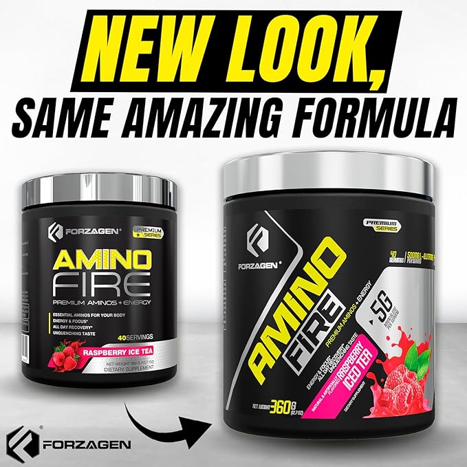 Forzagen Amino Fire | Essential Amino Energy Powder for Pre-Workout | BCAA Energy Boost &amp Muscle Recovery Drink Mix Enhance Focus &amp Concentration Dietary Supplement | Raspberry Ice Tea 40 S