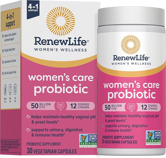 Renew Life Women's Probiotic Capsules 50 Billion CFU Guaranteed Supports pH Balance Vaginal Urinary Digestive and Immune Health(2) L. Rhamnosus GG Dairy Soy and Gluten-Free 30 Count