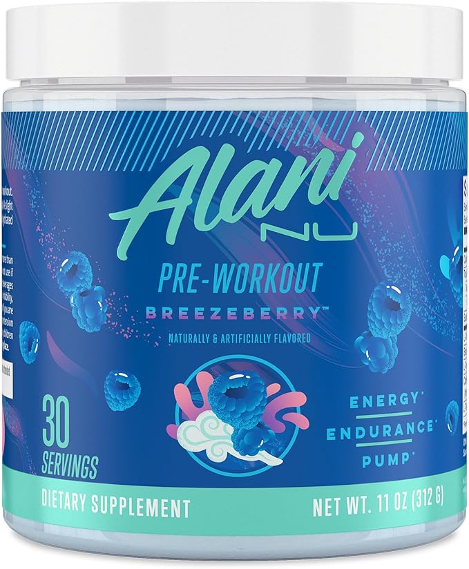 Alani Nu Pre Workout Powder BREEZEBERRY Amino Energy Boost Endurance Supplement Sugar Free 200mg Caffeine L-Theanine Beta-Alanine L-Citrulline 30 Servings