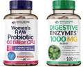Wholesome Wellness Dr. Formulated Raw Probiotics for Women 100 Billion CFUs + Digestive Enzymes 1000MG Plus Prebiotics &amp Probiotics Supplement Bundle