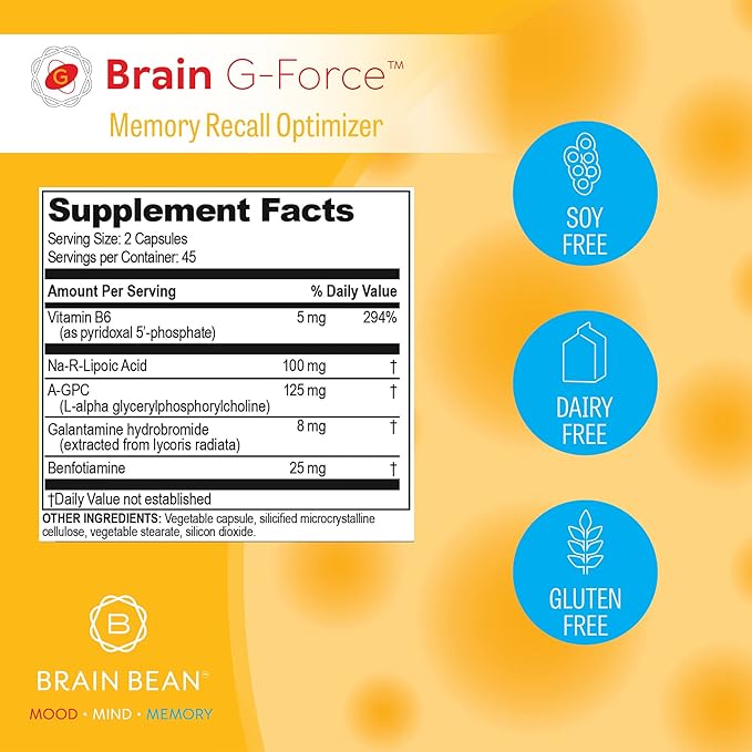 Brain G-Force | for Optimal Brain Function | with Galantamine R-Lipoic Acid A-GPC and Benfotiamine | 45 Servings