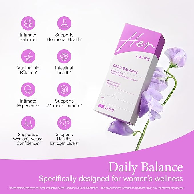 LAIFE Vaginal Probiotics for Women 10 Billion CFU Vaginal-Specific Probiotic Capsules with Prebiotics Damiana &amp Herbal Extracts Supports pH Balance Feminine Health &amp Daily Wellness 60 Cap