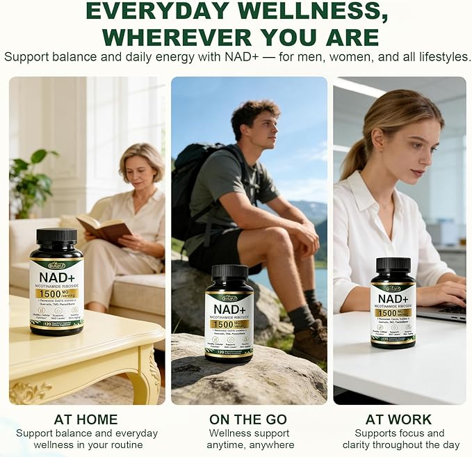 NAD+ Supplement 1500mg NR NMN Replacement with Resveratrol Urolithin A CoQ10 &amp Quercetin - NAD Plus for Cellular Energy Healthy Aging &amp Stamina for Women &amp Men - 120 Capsules -2pcs
