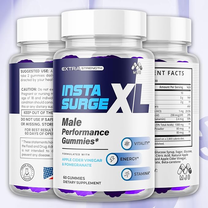 (3 Pack) Insta Surge XL Gummies for Men Official InstaSurge XL Gummys with All Natural Ingredients Insta SurgeXL Advanced Health Supplement Max Strength Active Lifestyle Multivitamin (180 Gummies)