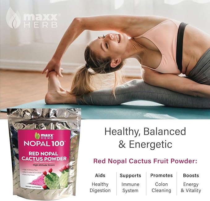 Maxx Herb Red Nopal Cactus Powder Prickly Pear Powder - for Digestion &amp Immune Support High in Dietary Fiber Vegan Non-GMO and Gluten Free - 10 Oz Bag (28 Servings)