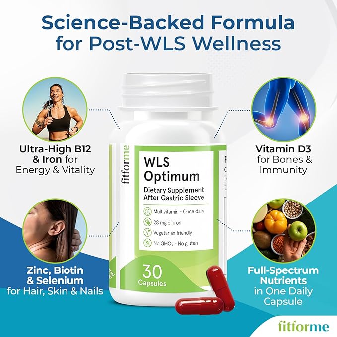 FitForMe Bariatric Multivitamin Tailored for Gastric Sleeve Surgery – One-a-Day Capsule 3-Month Supply 90 Count Easy-to-Swallow WLS Optimum Capsule Scientifically Formulated – for Men &amp Women