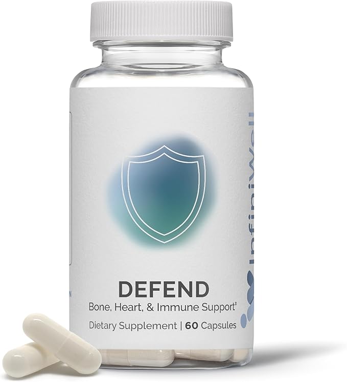 InfiniWell Defend Bone &amp Immune Support Supplement - Vitamin A D3 &amp K2 Supplement - Bioavailable Ingredients in Active Nutrient Forms - Aid Bone Strength Heart Health &amp More (60 Capsules