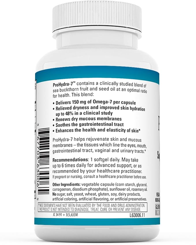 EuroMedica ProHydra-7 - Skin Health Support Supplement with Omega-7 Sea Buckthorn Oil - Nutritional Supplement - Essential Fatty Acid Supplement - 60 Softgels