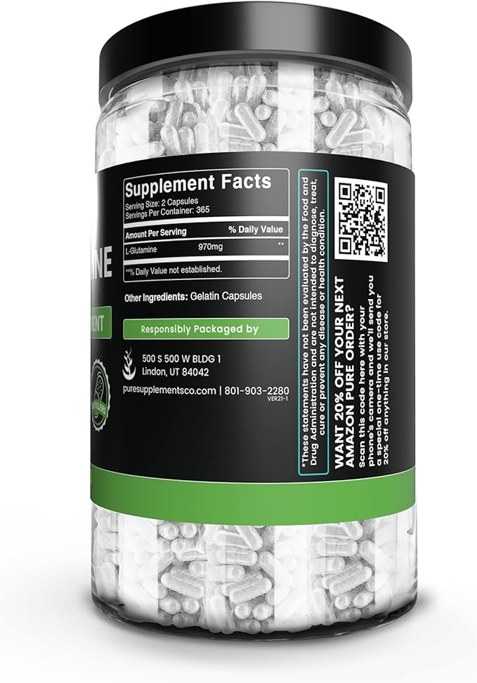 Pure Original Ingredients L-Glutamine (730 Capsules) No Magnesium Or Rice Fillers Always Pure Lab Verified