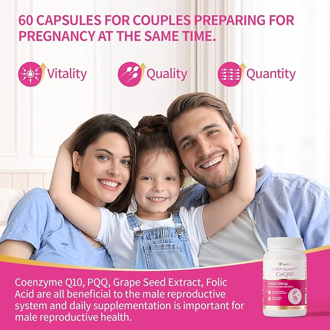 DRAUSTIN Coenzyme Q10 Preparation for Pregnancy Reduction 200mg Mitochondrial PQQ Folic Acid Imported from The United States 60 Count