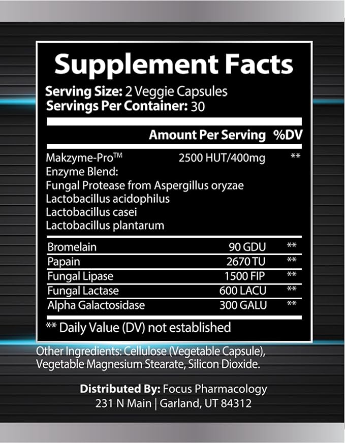 Digestive Enzymes and Priobiotics Blend - 60 Ct Protease Lipase Lactase Galactosidase Acidophilus Casei Plantarum