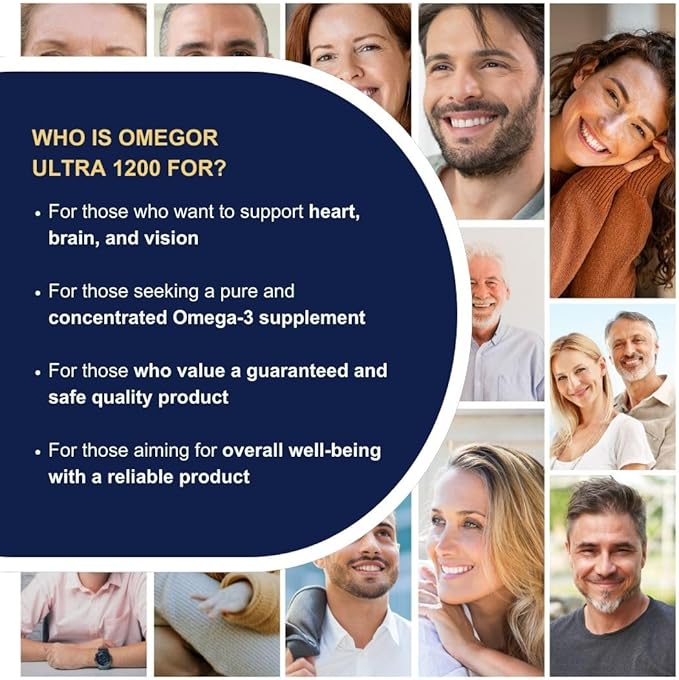 OMEGOR Omega 3 Fish Oil 1200mg Ultra - 610mg EPA and 510 DHA Omega3 IFOS Certified - High Bioavailability and No Aftertaste (60 Caps)