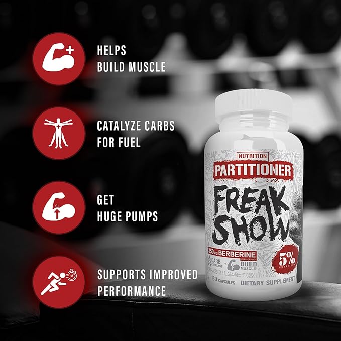 5% Nutrition Rich Piana Freak Show | Muscle Builder | Berberine Gymnema Sylvestre Banaba Powder | 180 Capsules (30 Days)