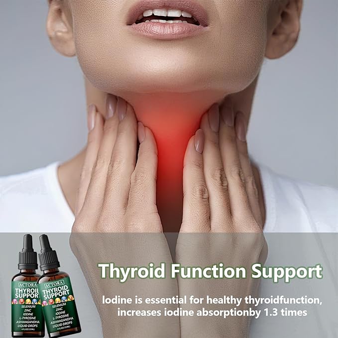 savari Actora Thyroid Support Liquid Drops - with Selenium Zinc Iodine L-Tyrosine Ashwagandha Multivitamin - for Hormonal Balance Gut Health Mood Sleep Support - 4 fl. oz (120mL) - 1 Piece