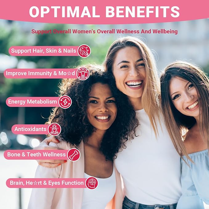 Womens Multivitamin Gummies with Biotin Collagen Calcium Magnesium Inositol Folate Iron Vitamin A C D E - Multi Vitamins &amp Minerals - Multivitamin for Women Supplement