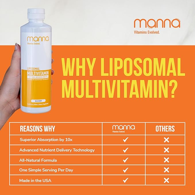 Manna Vitamins Evolved Liposomal Multivitamin - Daily Multivitamin Provides 20 Vitamins and Minerals - Multivitamins for Men and Women - Boosts Immune System Supports Energy and Metabolism 3 Pack