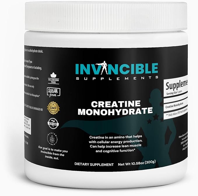 Creatine Monohydrate Powder | Non-GMO Vegan Supplement for Muscle Growth Strength Performance &amp Cognitive Support | Lab Tested Gluten-Free 60 Servings