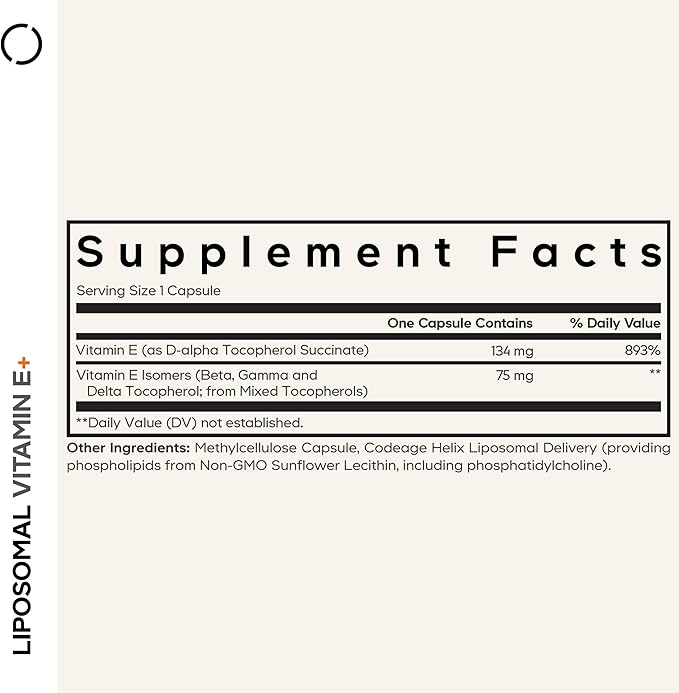 Codeage Liposomal Vitamin E Supplement - All Vitamin E Tocopherols - 3-Month Supply - Alpha Tocopherols Beta Gamma and Delta - Liposomal Mixed Tocopherols - Non-GMO Phospholipid - 90 Capsules